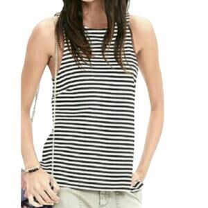 Banana Republic Womens Sleeveless Shell Top Size 6 Black/White Striped Zip Back